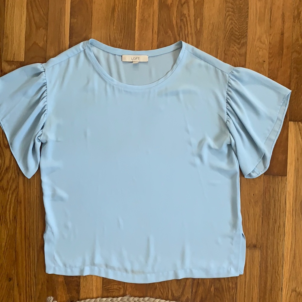 Powder Blue Flutter Sleeve Top